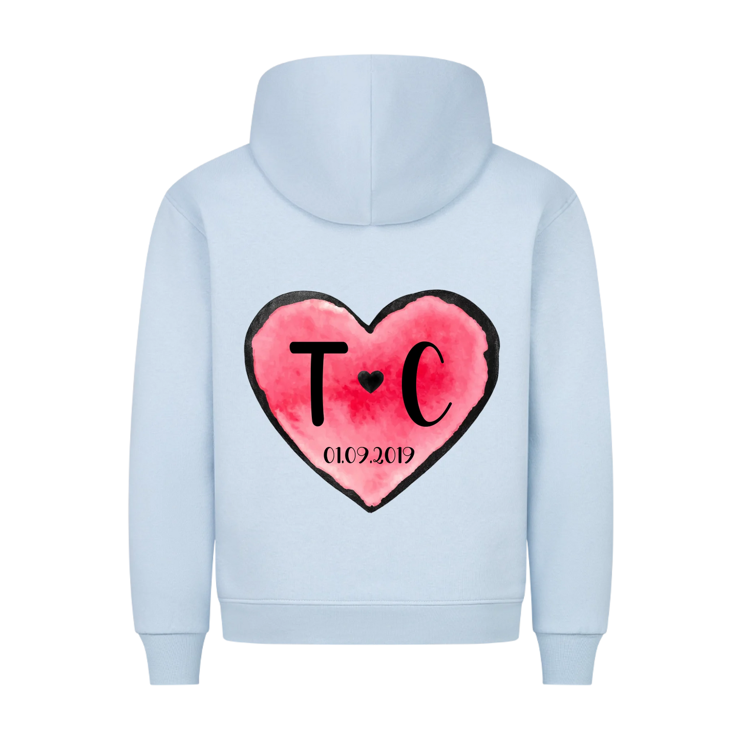 Valentinstag Herz mit Initialen & Datum - Premium Hoodie - Rückendruck - personalisiert