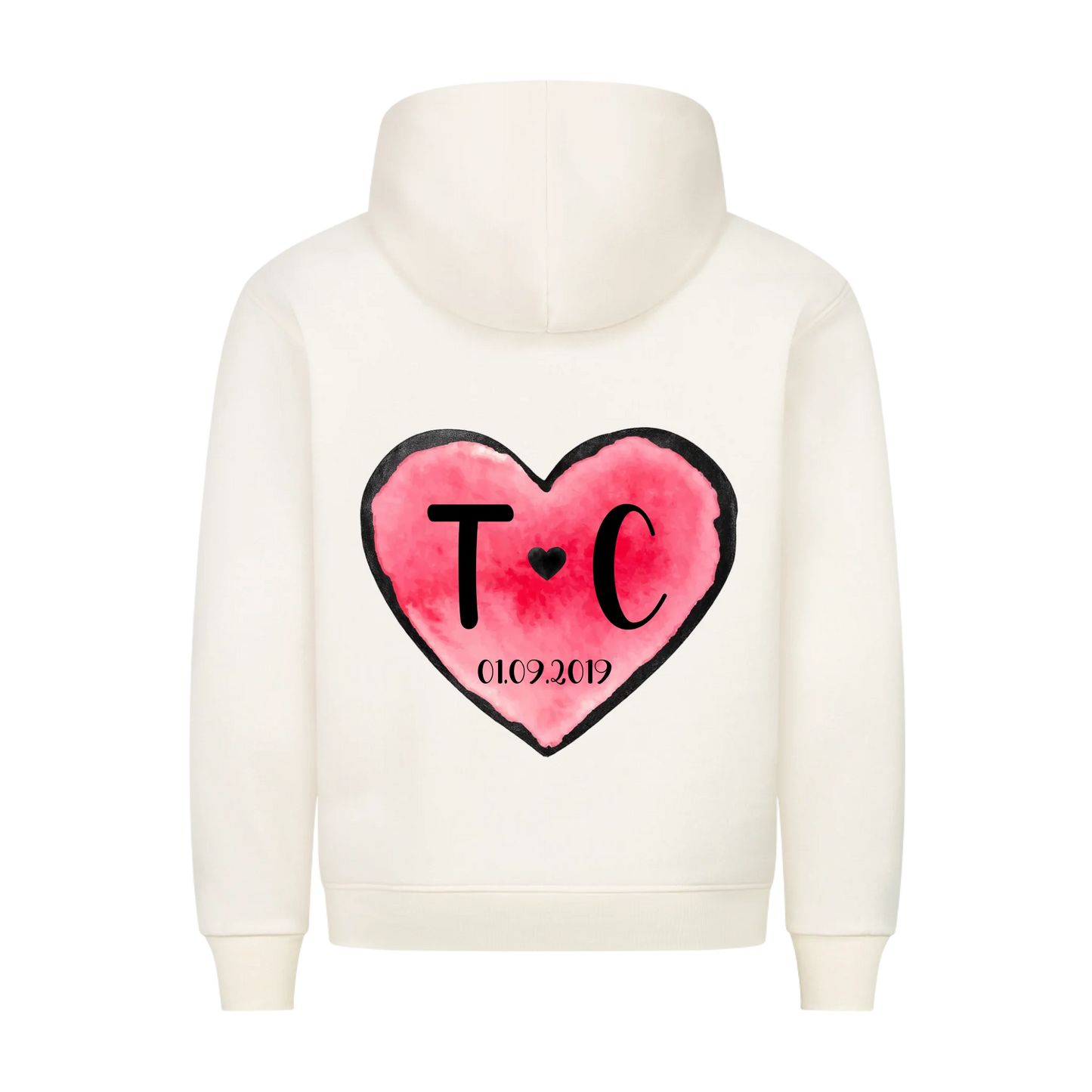 Valentinstag Herz mit Initialen & Datum - Premium Hoodie - Rückendruck - personalisiert