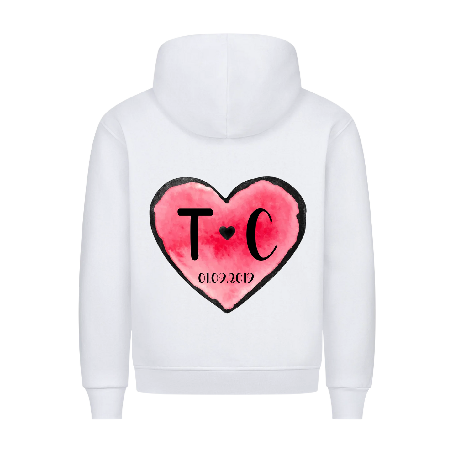 Valentinstag Herz mit Initialen & Datum - Premium Hoodie - Rückendruck - personalisiert