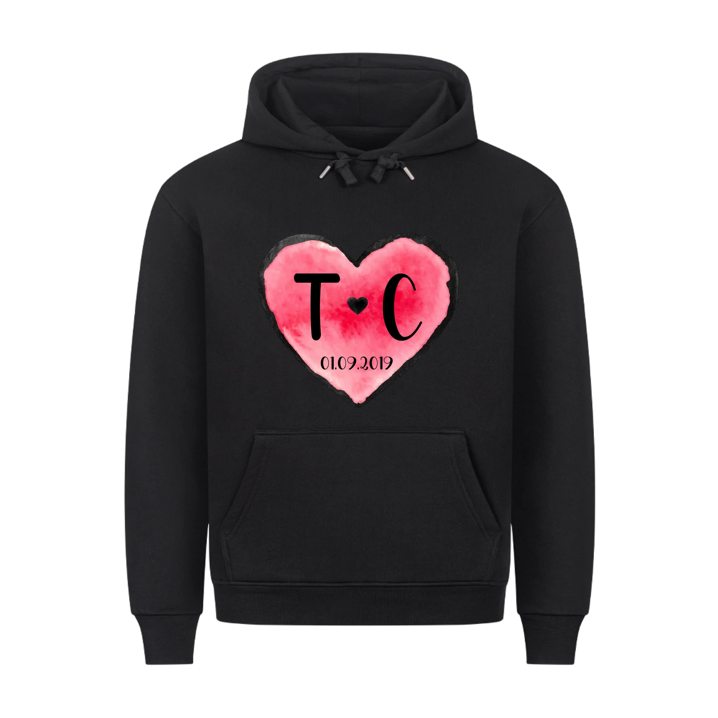 Valentinstag Herz mit Initialen & Datum - Premium Hoodie - Frontdruck - personalisiert