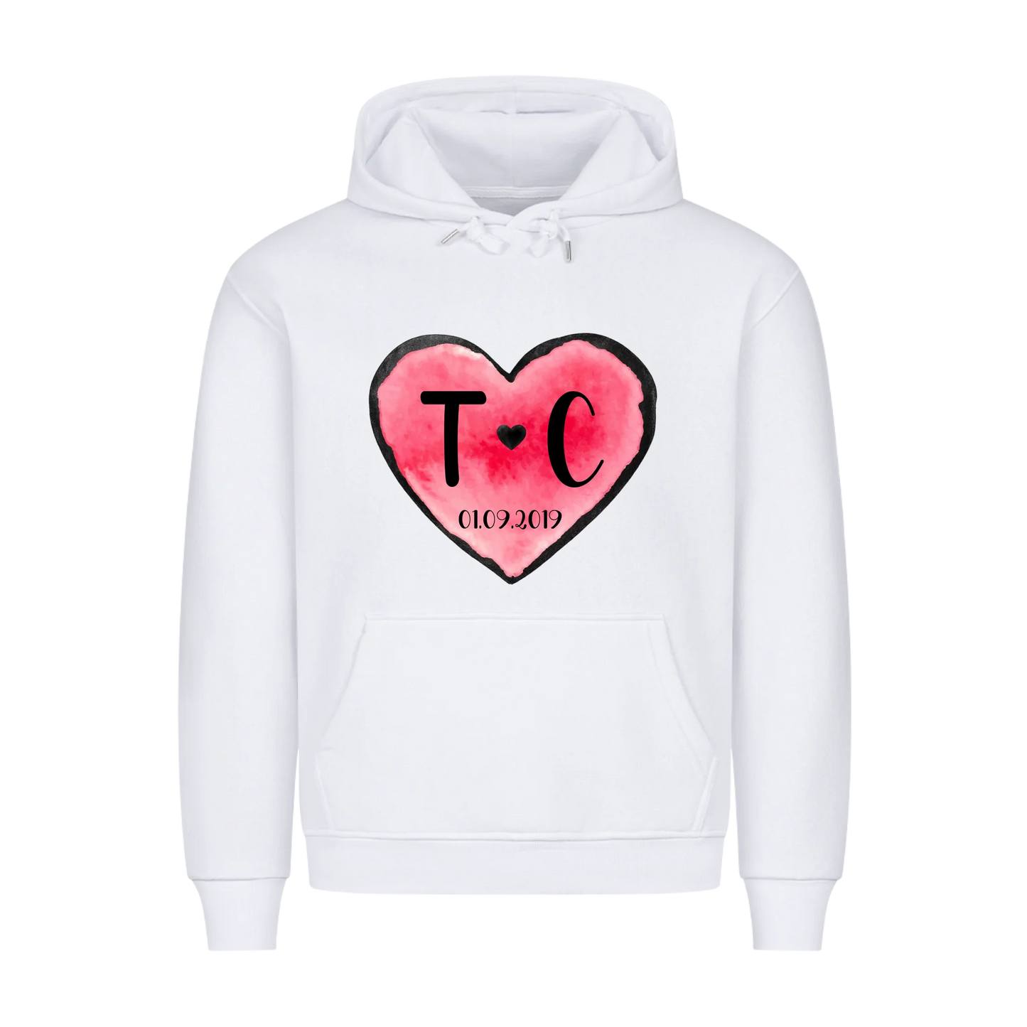 Valentinstag Herz mit Initialen & Datum - Premium Hoodie - Frontdruck - personalisiert