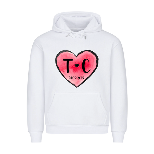 Valentinstag Herz mit Initialen & Datum - Premium Hoodie - Frontdruck - personalisiert