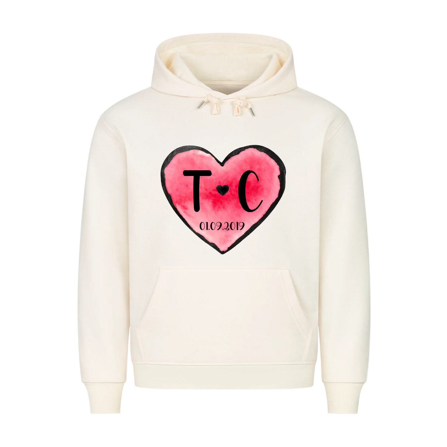 Valentinstag Herz mit Initialen & Datum - Premium Hoodie - Frontdruck - personalisiert