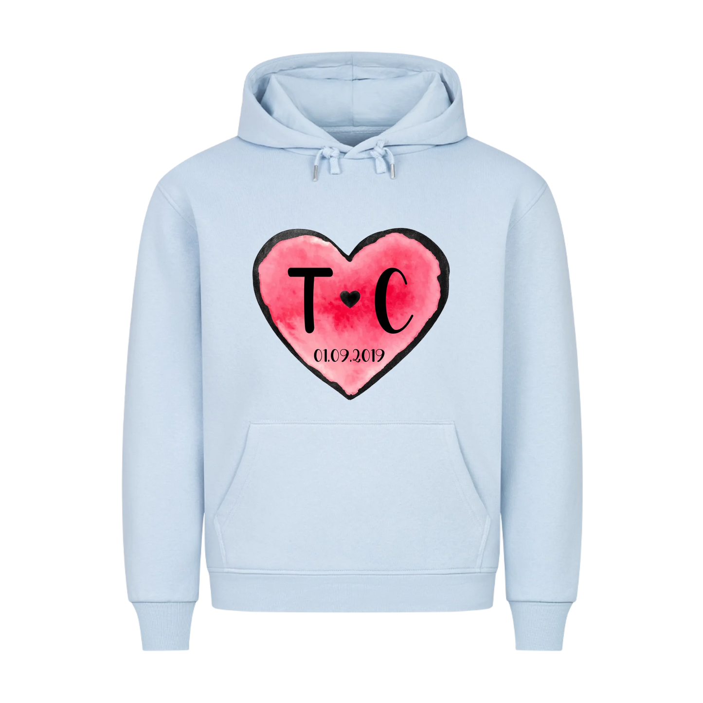 Valentinstag Herz mit Initialen & Datum - Premium Hoodie - Frontdruck - personalisiert