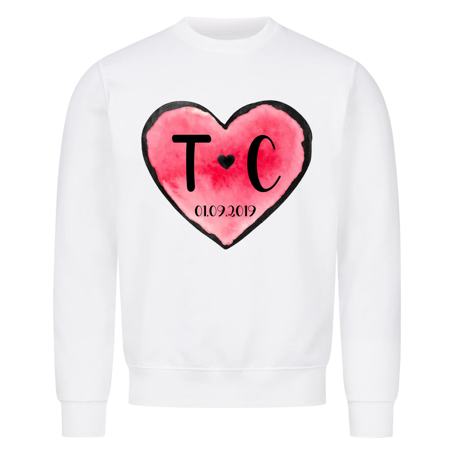 Valentinstag Herz mit Initialen & Datum - Sweatshirt - personalisiert