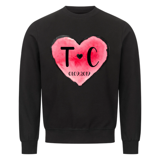 Valentinstag Herz mit Initialen & Datum - Sweatshirt - personalisiert