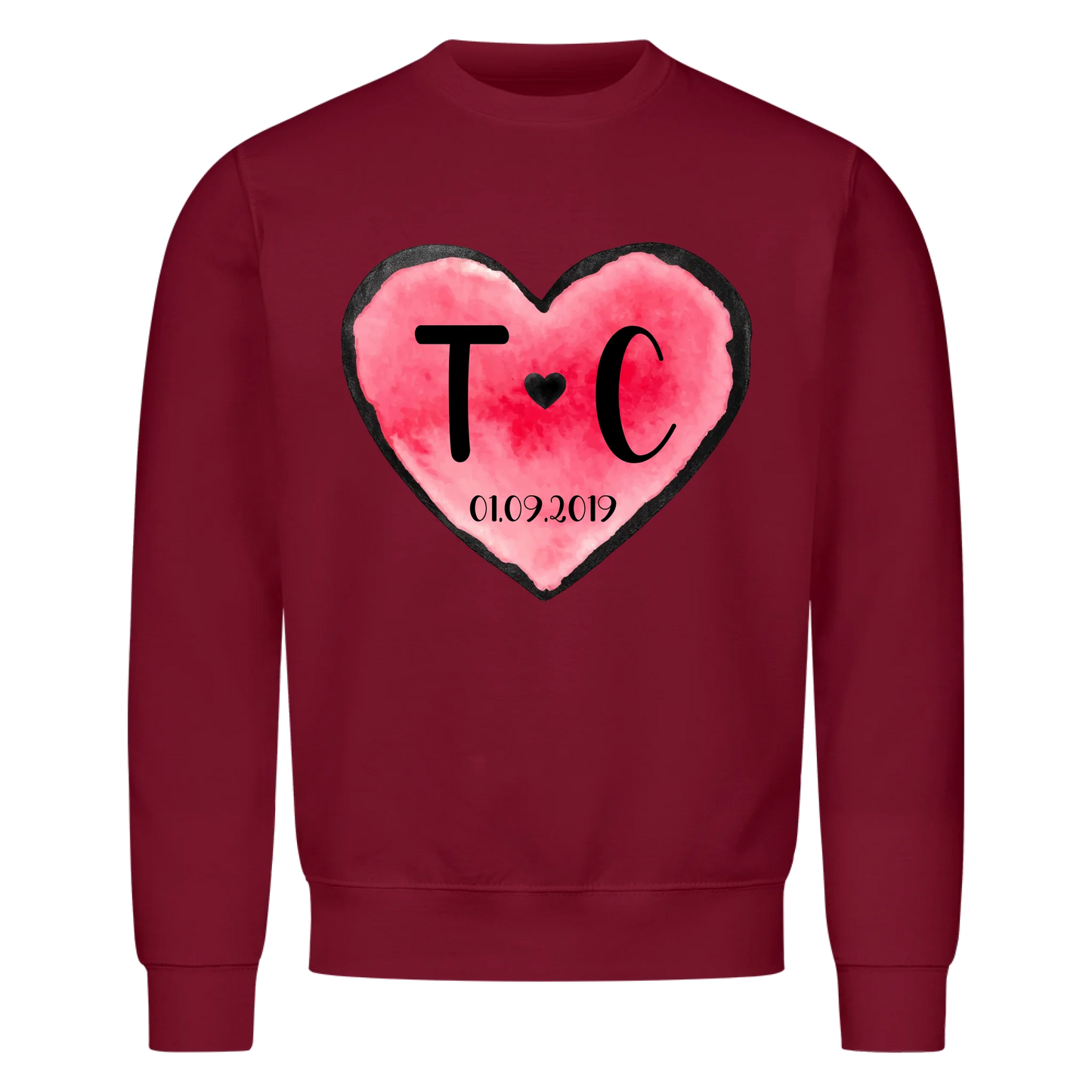 Valentinstag Herz mit Initialen & Datum - Sweatshirt - personalisiert
