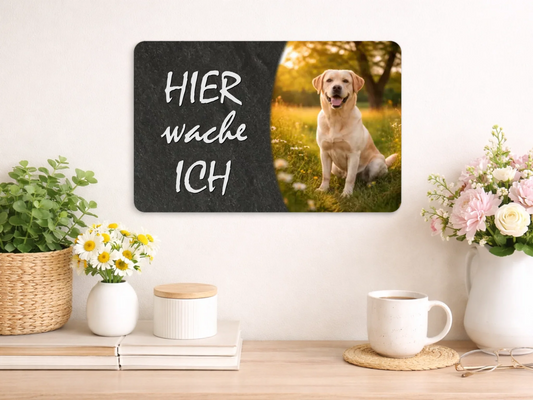 Personalisierte Schiefertafel / Metallschild Haustier | Tier | Katze | Hund - 20×30 cm –  mit eigenem Foto & Namen