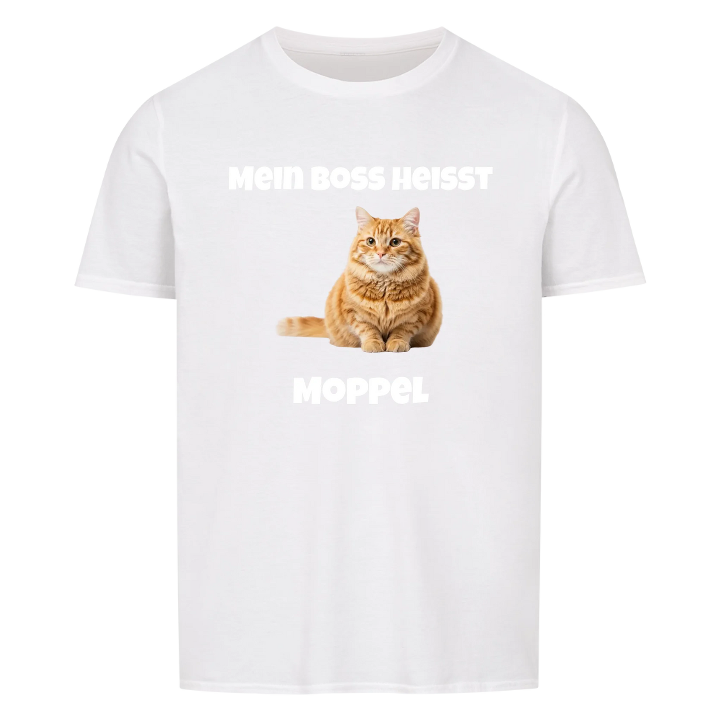 Mein Boss heisst | Haustier Katze Kater -- T-Shirt mit Foto und Name - Unisex für Männer und Frauen