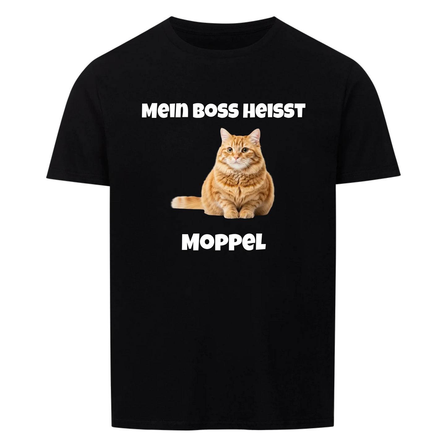 Mein Boss heisst | Haustier Katze Kater -- T-Shirt mit Foto und Name - Unisex für Männer und Frauen