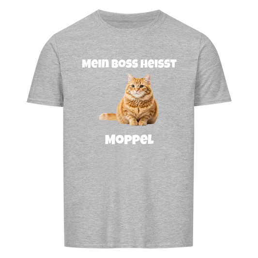 Mein Boss heisst | Haustier Katze Kater -- T-Shirt mit Foto und Name - Unisex für Männer und Frauen