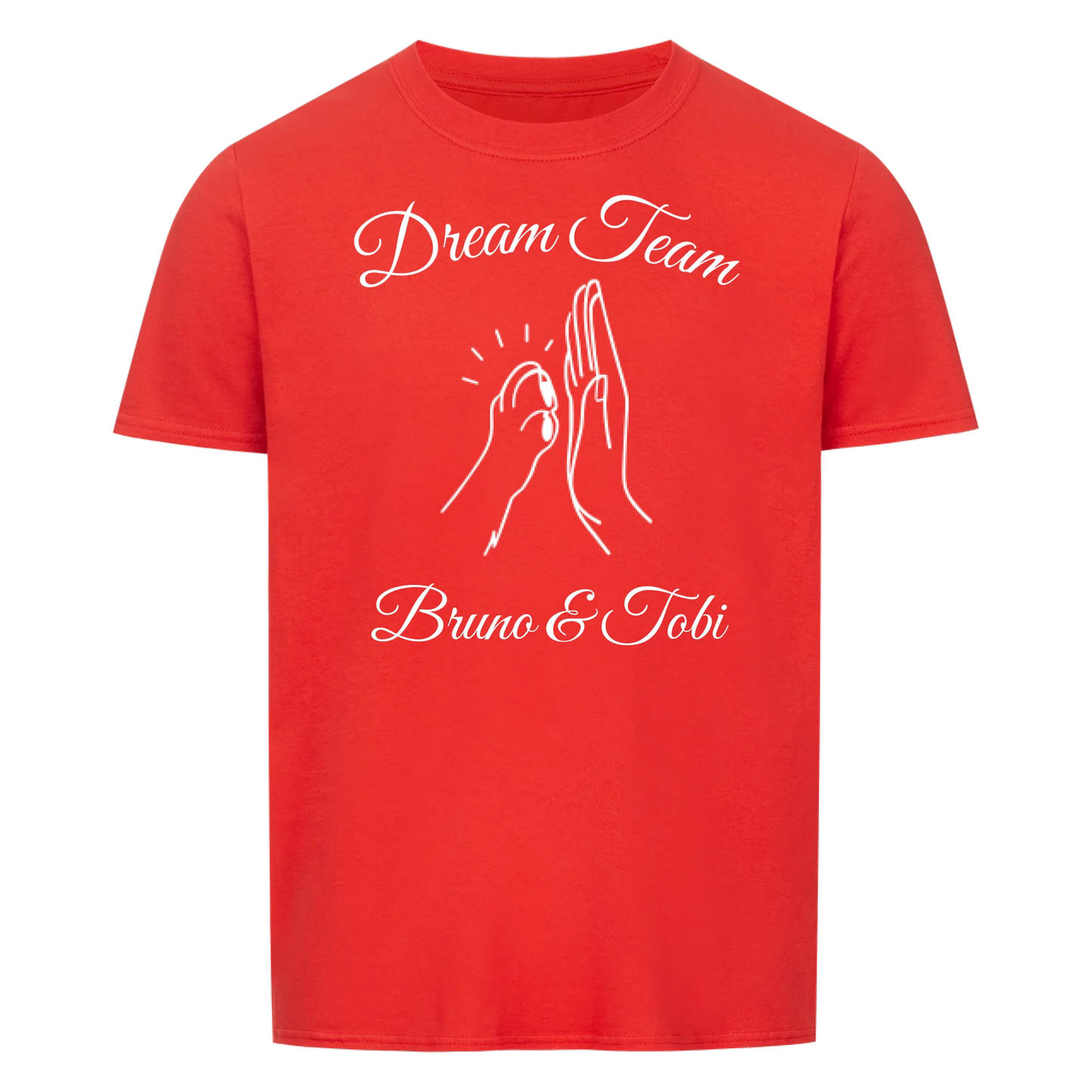 Pfote und Hand | Dream Team Haustier Hund Katze -- T-Shirt mit Namen - Unisex für Männer und Frauen