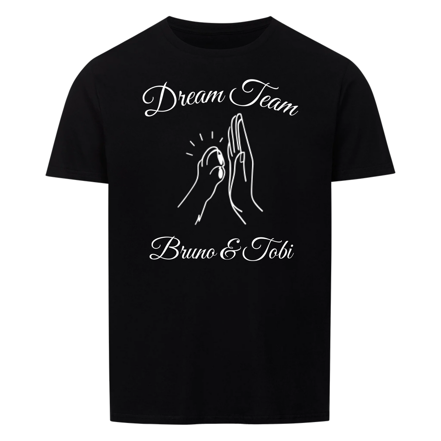 Pfote und Hand | Dream Team Haustier Hund Katze -- T-Shirt mit Namen - Unisex für Männer und Frauen