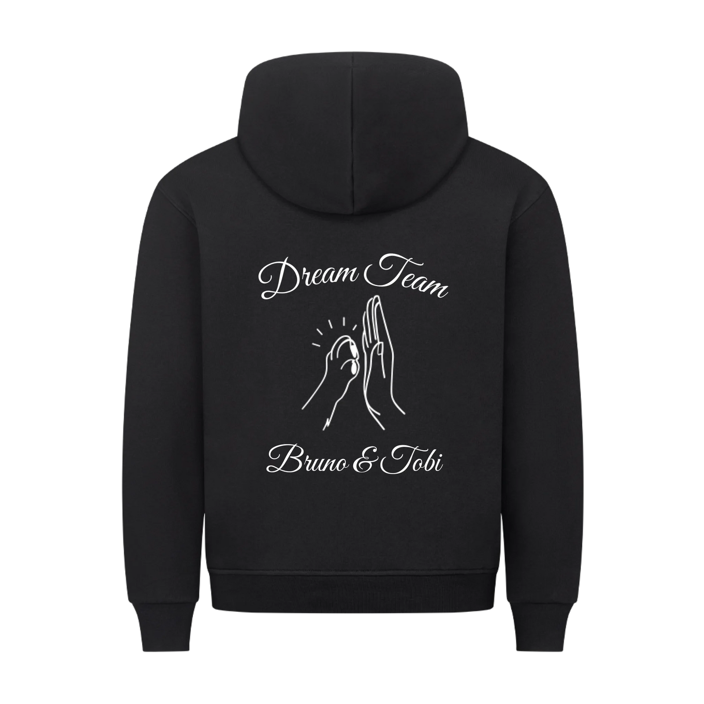 Pfote und Hand | Dream Team Haustier Hund Katze - Hoodie Rückendruck mit Namen personalisiert