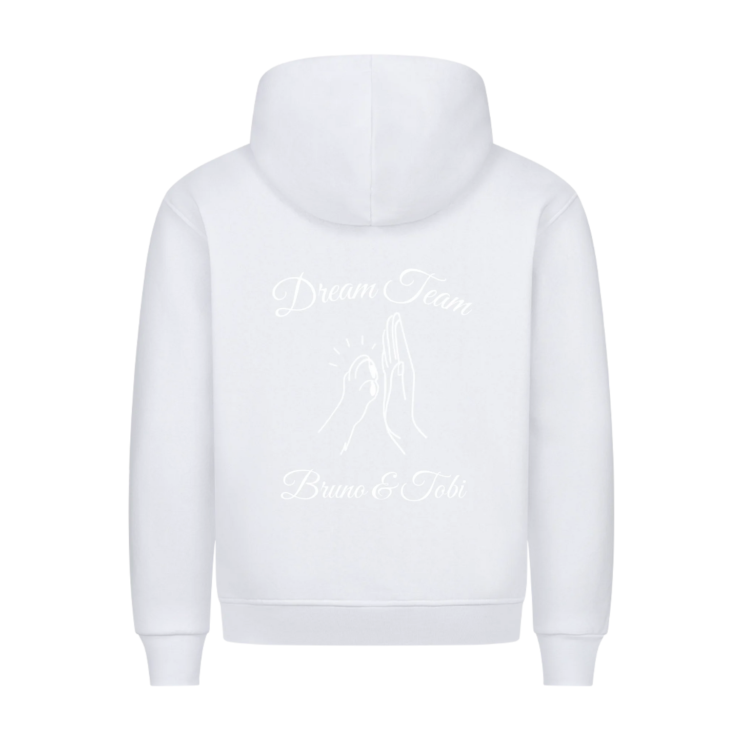 Pfote und Hand | Dream Team Haustier Hund Katze - Hoodie Rückendruck mit Namen personalisiert