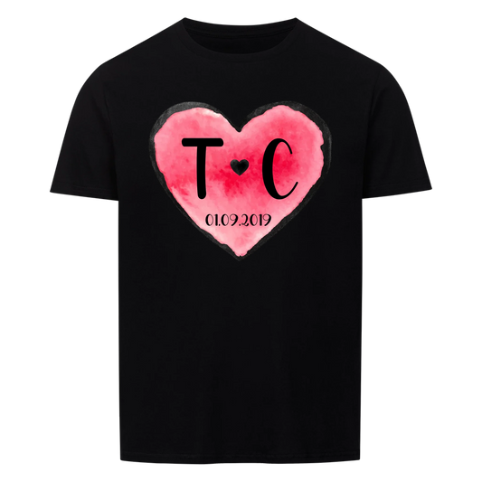 Valentinstag Herz mit Initialen & Datum - T-Shirt Unisex für Männer und Frauen - personalisiert