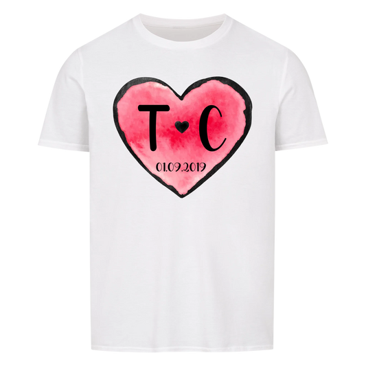 Valentinstag Herz mit Initialen & Datum - T-Shirt Unisex für Männer und Frauen - personalisiert