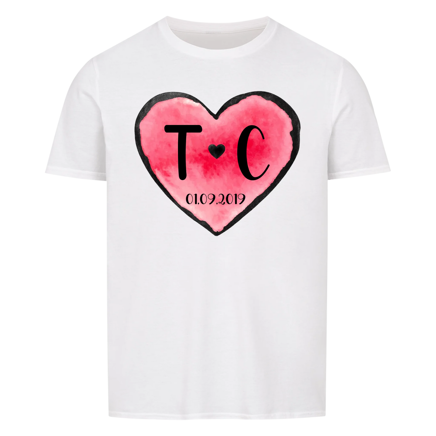 Valentinstag Herz mit Initialen & Datum - T-Shirt Unisex für Männer und Frauen - personalisiert