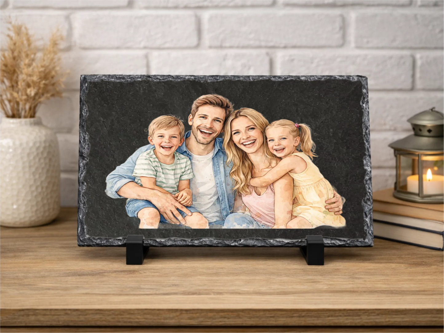 Dein Foto im Wasserfarben Stil - Personalisierte Schiefertafel 20x30cm | Personalisiertes Metallschild 20x30cm –  Geschenk zum Einzug | Deko Wohnzimmer