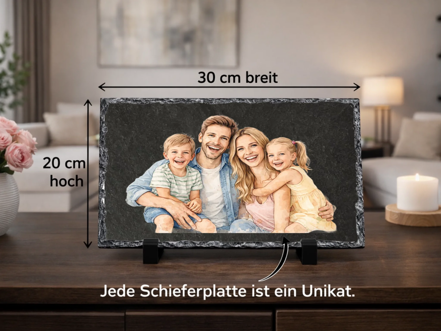 Dein Foto im Wasserfarben Stil - Personalisierte Schiefertafel 20x30cm | Personalisiertes Metallschild 20x30cm –  Geschenk zum Einzug | Deko Wohnzimmer