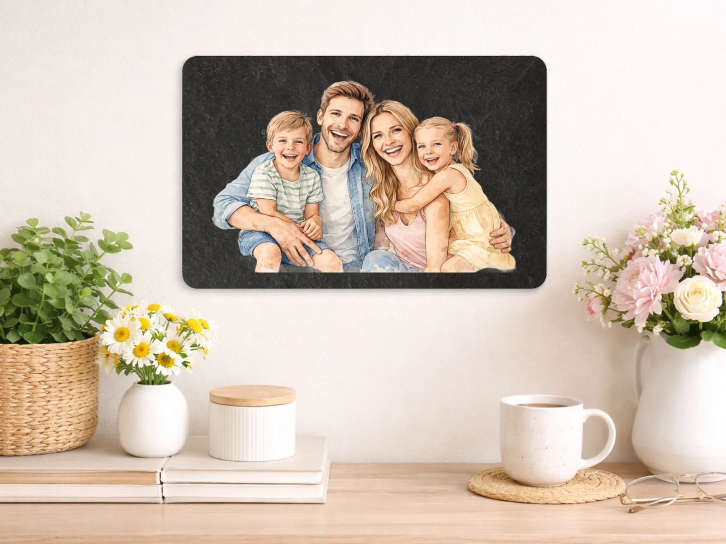 Dein Foto im Wasserfarben Stil - Personalisierte Schiefertafel 20x30cm | Personalisiertes Metallschild 20x30cm –  Geschenk zum Einzug | Deko Wohnzimmer