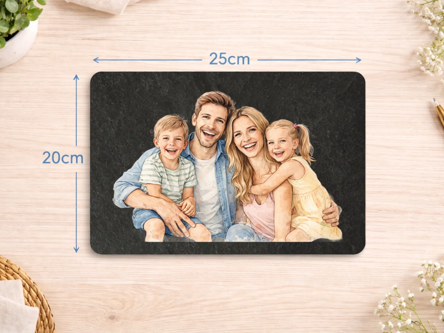 Dein Foto im Wasserfarben Stil - Personalisierte Schiefertafel 20x30cm | Personalisiertes Metallschild 20x30cm –  Geschenk zum Einzug | Deko Wohnzimmer