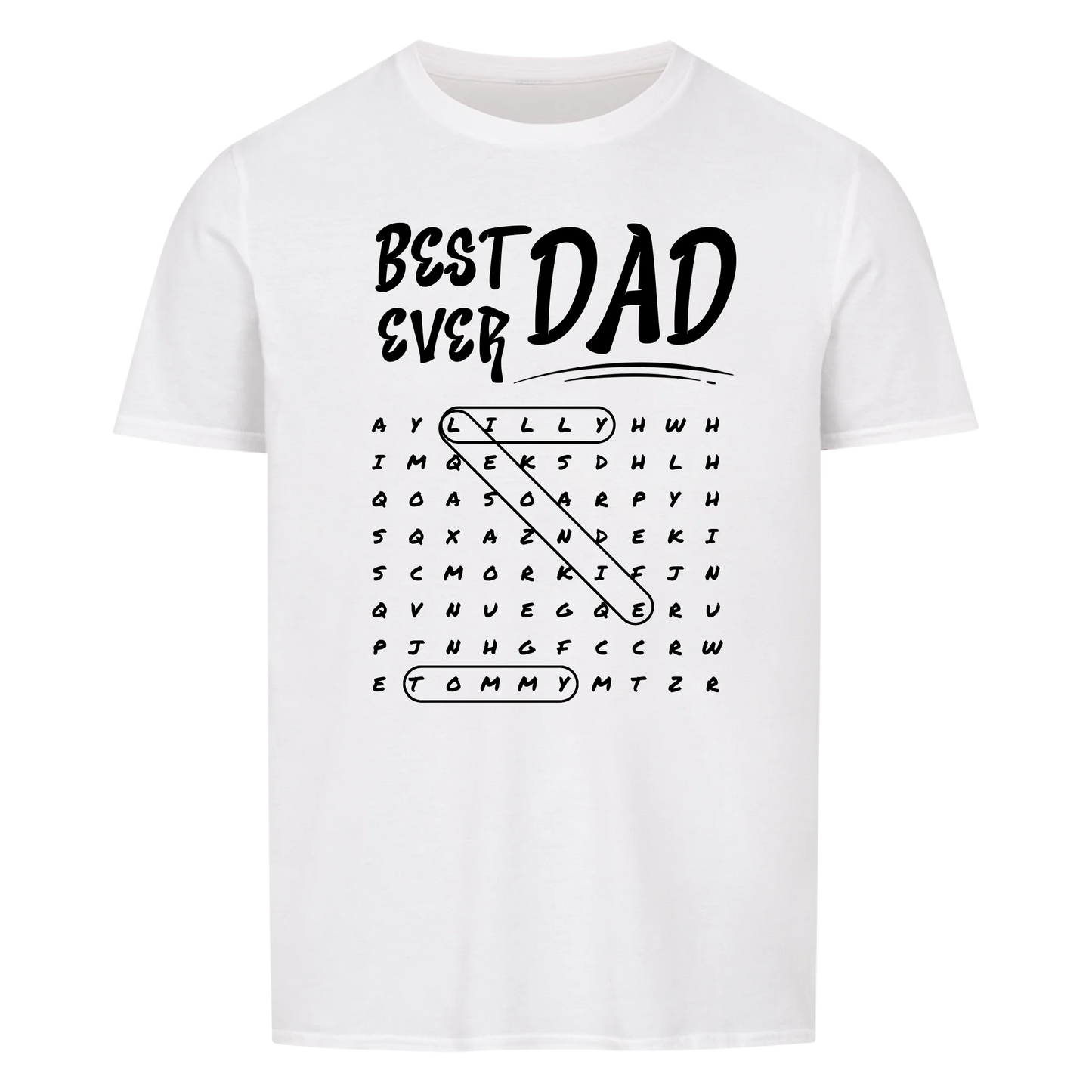 Best Dad Ever Word Search with kids names --- T-Shirt Unisex