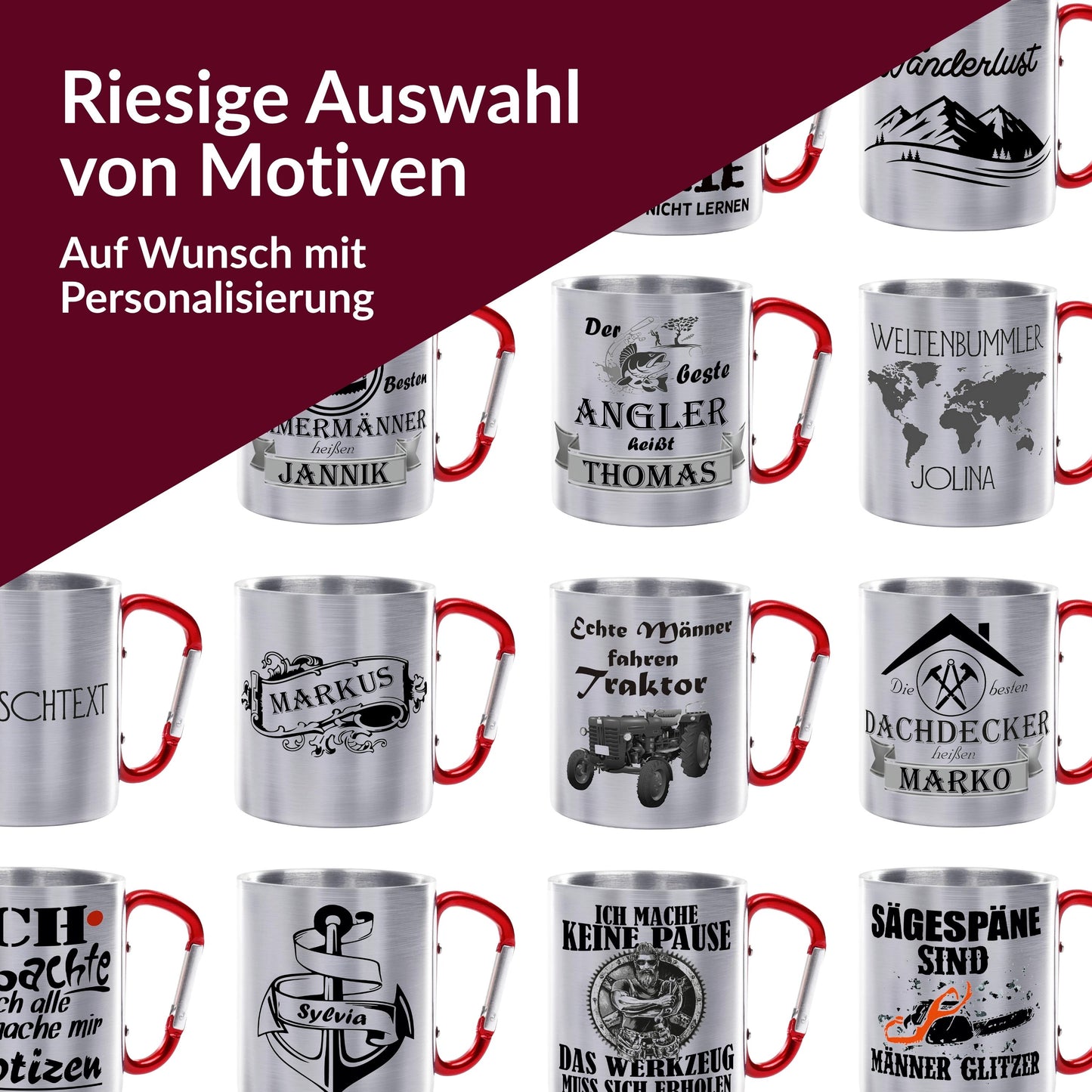 Ein Handwerker macht keine Pausen - Edelstahltasse mit Karabiner - 330ml