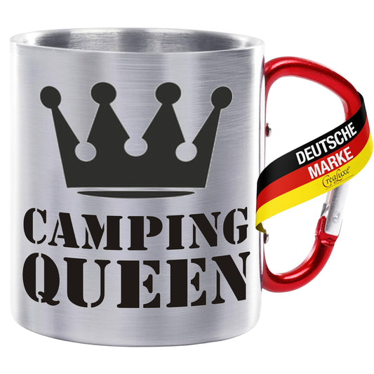 Camping Queen - Edelstahltasse mit Karabiner - 330ml