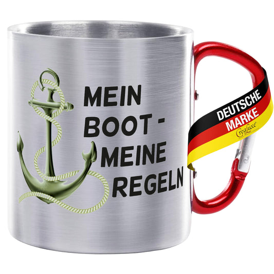 Mein Boot Meine Regeln - Edelstahltasse mit Karabiner - 330ml