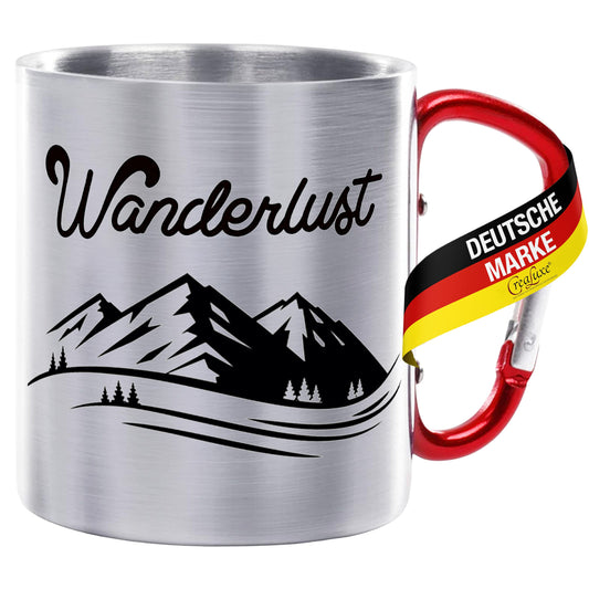 Wanderlust - Edelstahltasse mit Karabiner - 330ml