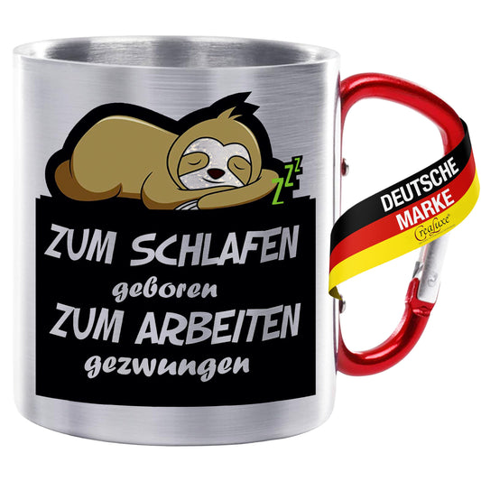 Zum Schlafen geboren - Edelstahltasse mit Karabiner - 330ml