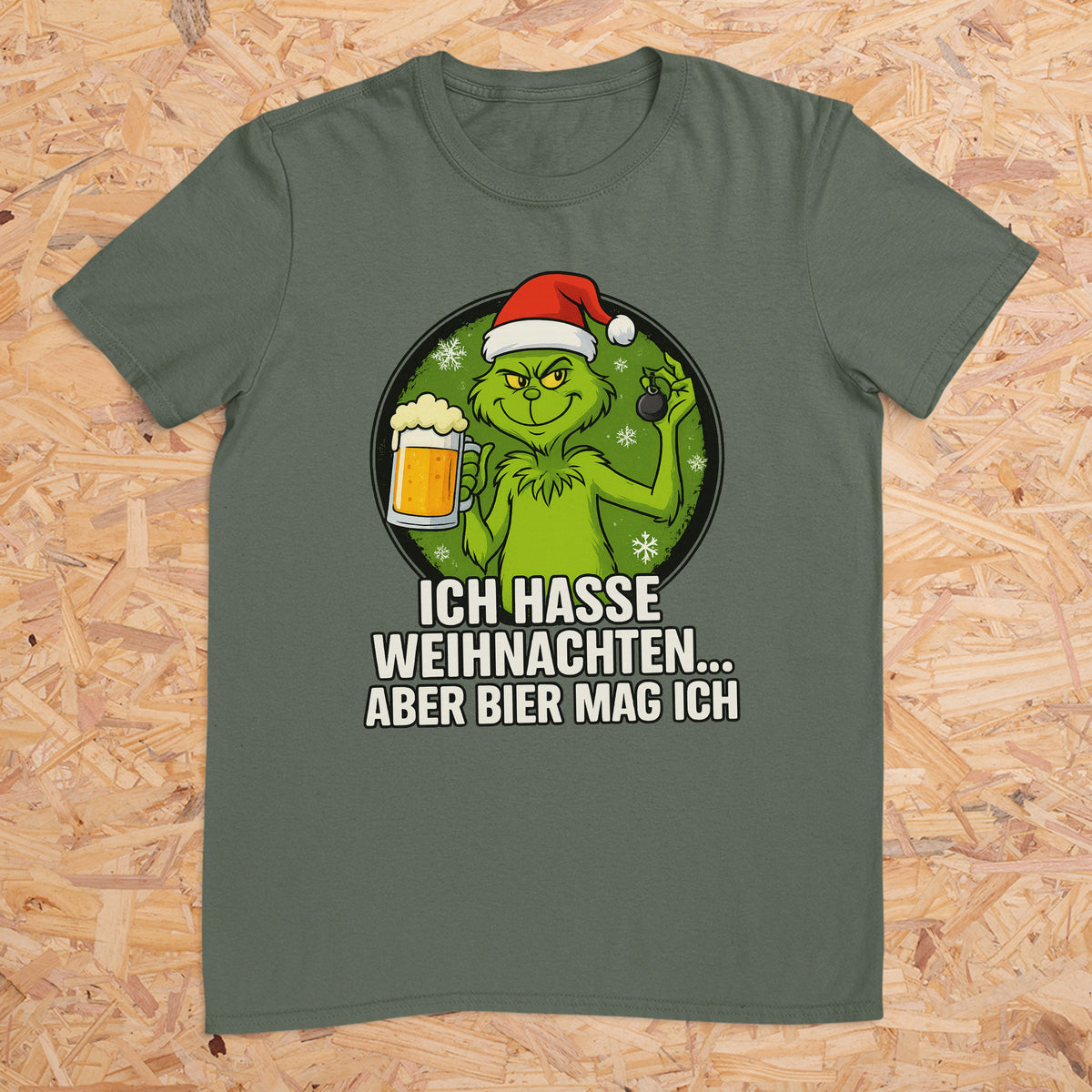 Grinch Ich hasse Weihnachten aber Bier mag ich - T-Shirt Unisex für Männer und Frauen