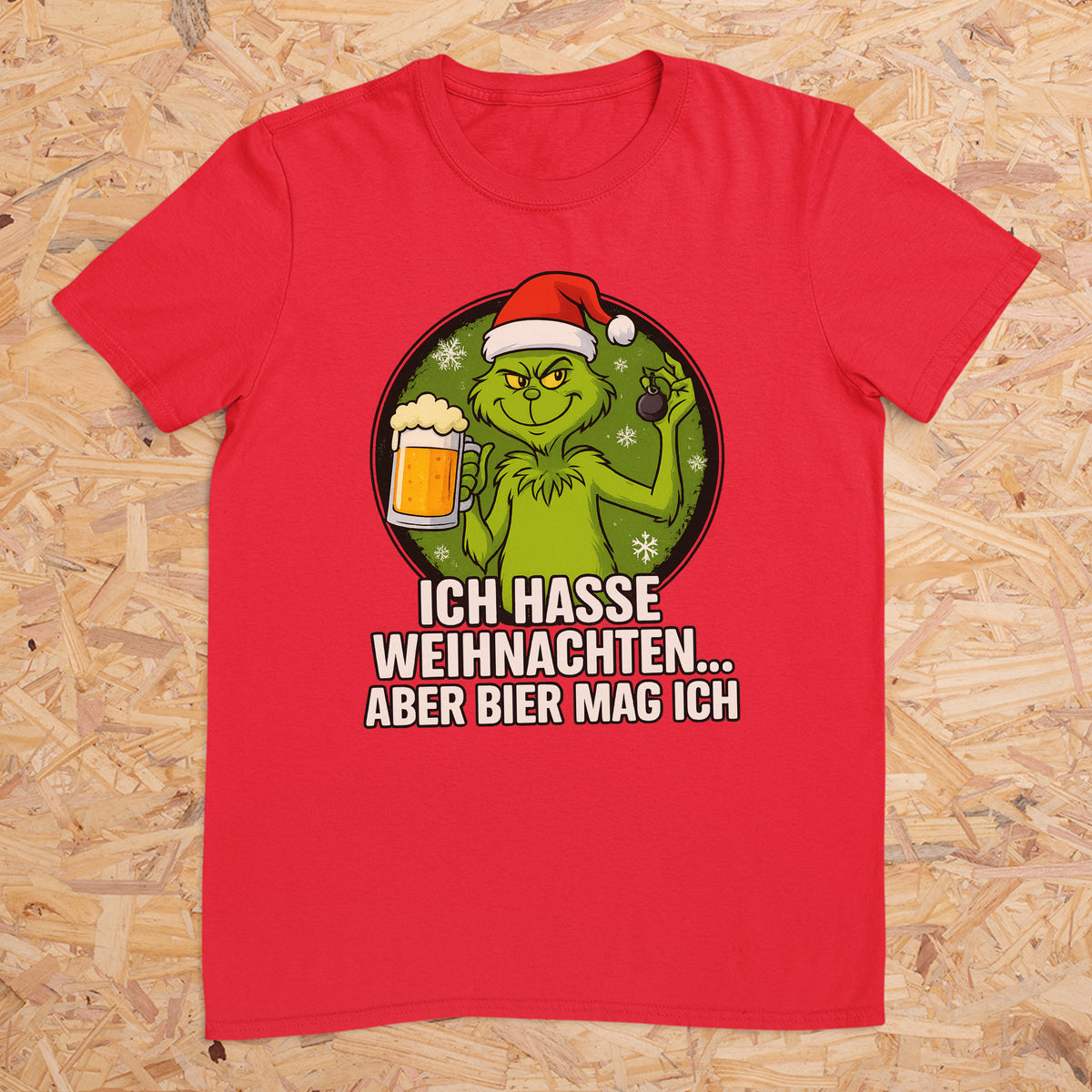 Grinch Ich hasse Weihnachten aber Bier mag ich - T-Shirt Unisex für Männer und Frauen