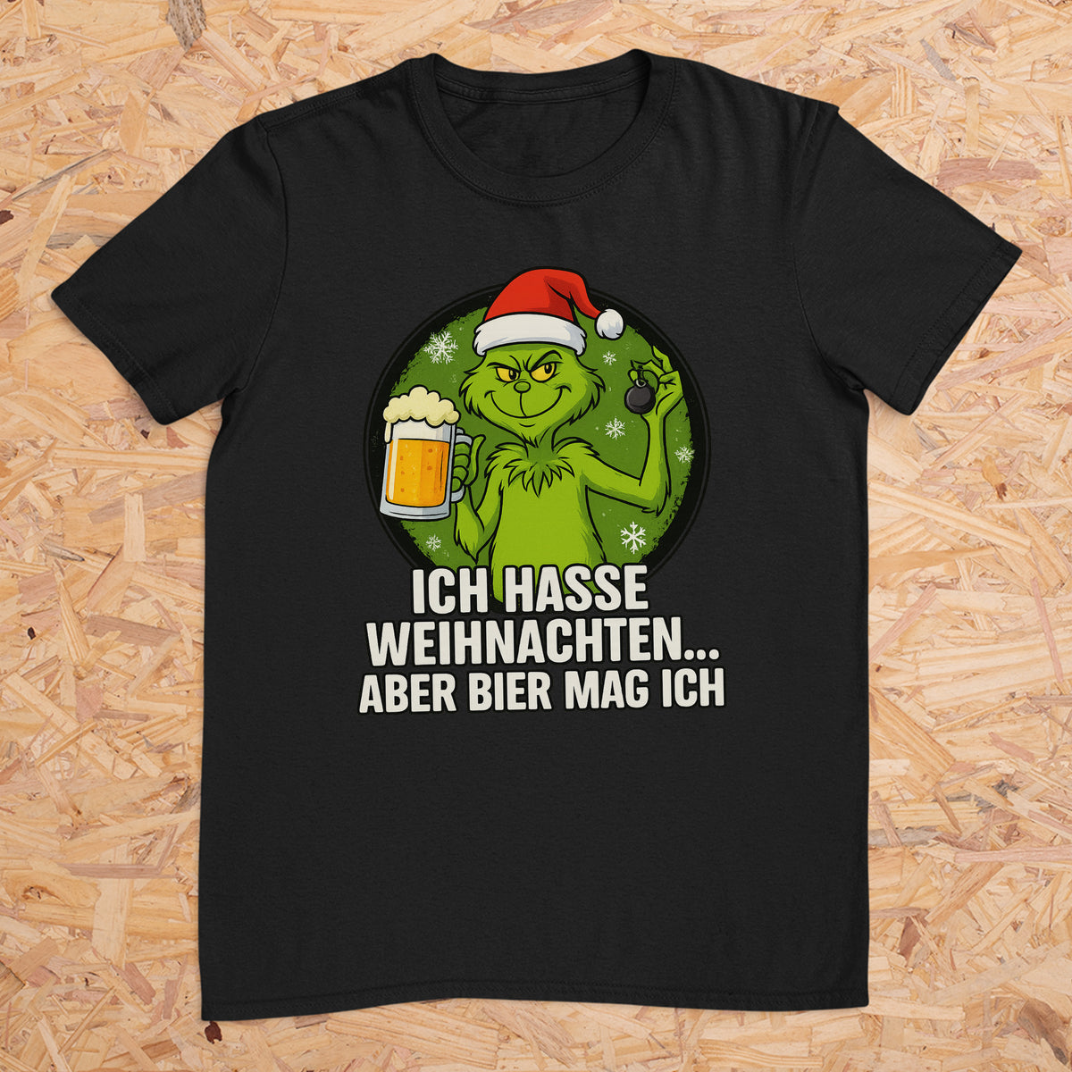 Grinch Ich hasse Weihnachten aber Bier mag ich - T-Shirt Unisex für Männer und Frauen