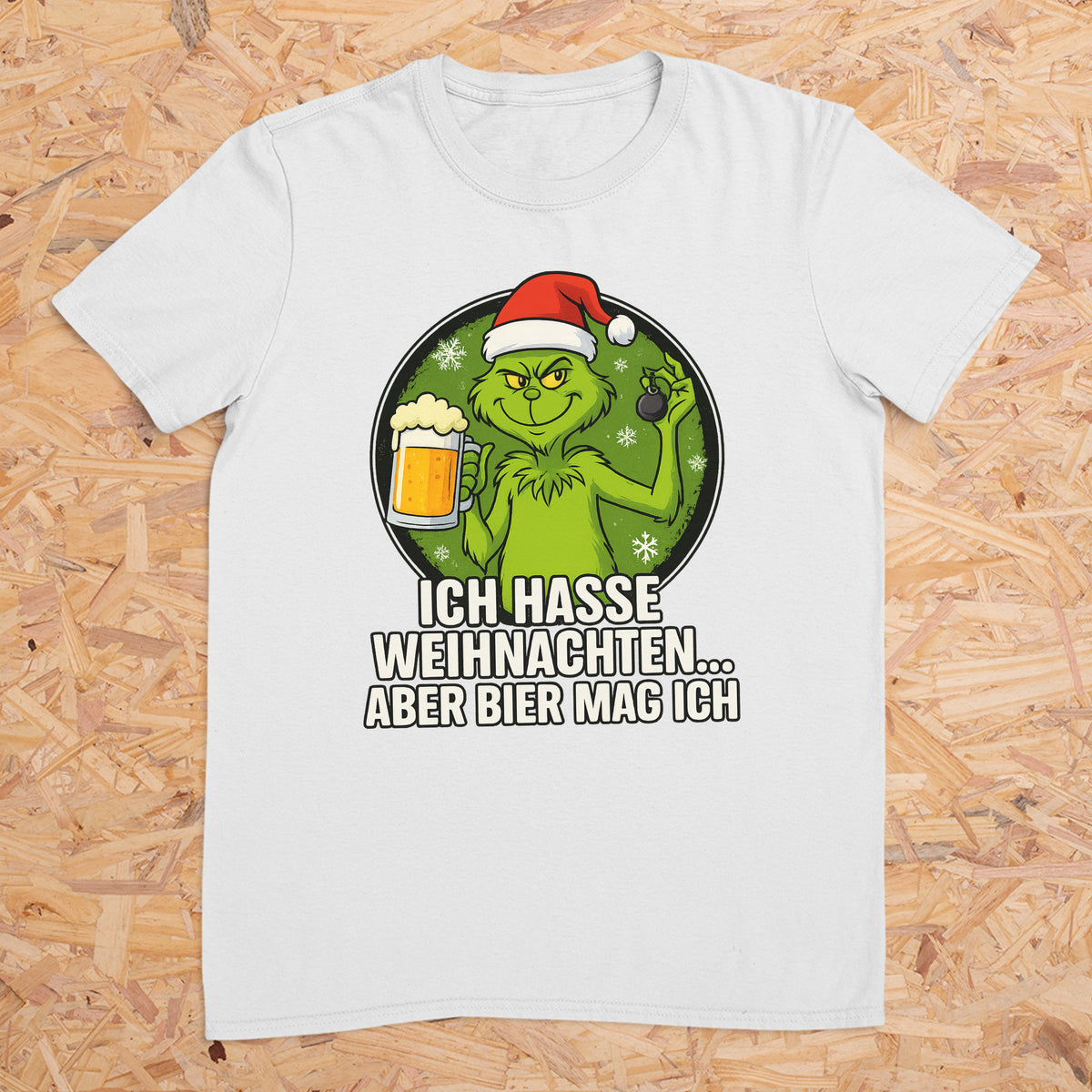Grinch Ich hasse Weihnachten aber Bier mag ich - T-Shirt Unisex für Männer und Frauen