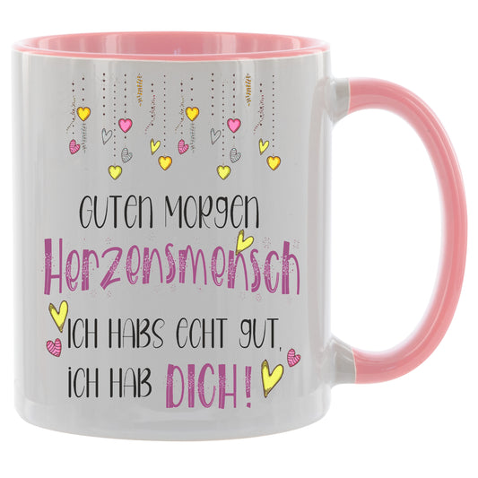 Guten Morgen Herzensmensch Ich habs echt gut ich hab DICH - Kaffeetasse verschiedene Farben - 330ml