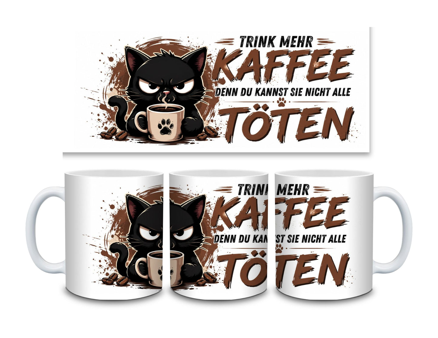 Trink mehr Kaffee - Katze - Kaffeetasse verschiedene Farben - 330ml - Perfekt fürs Büro